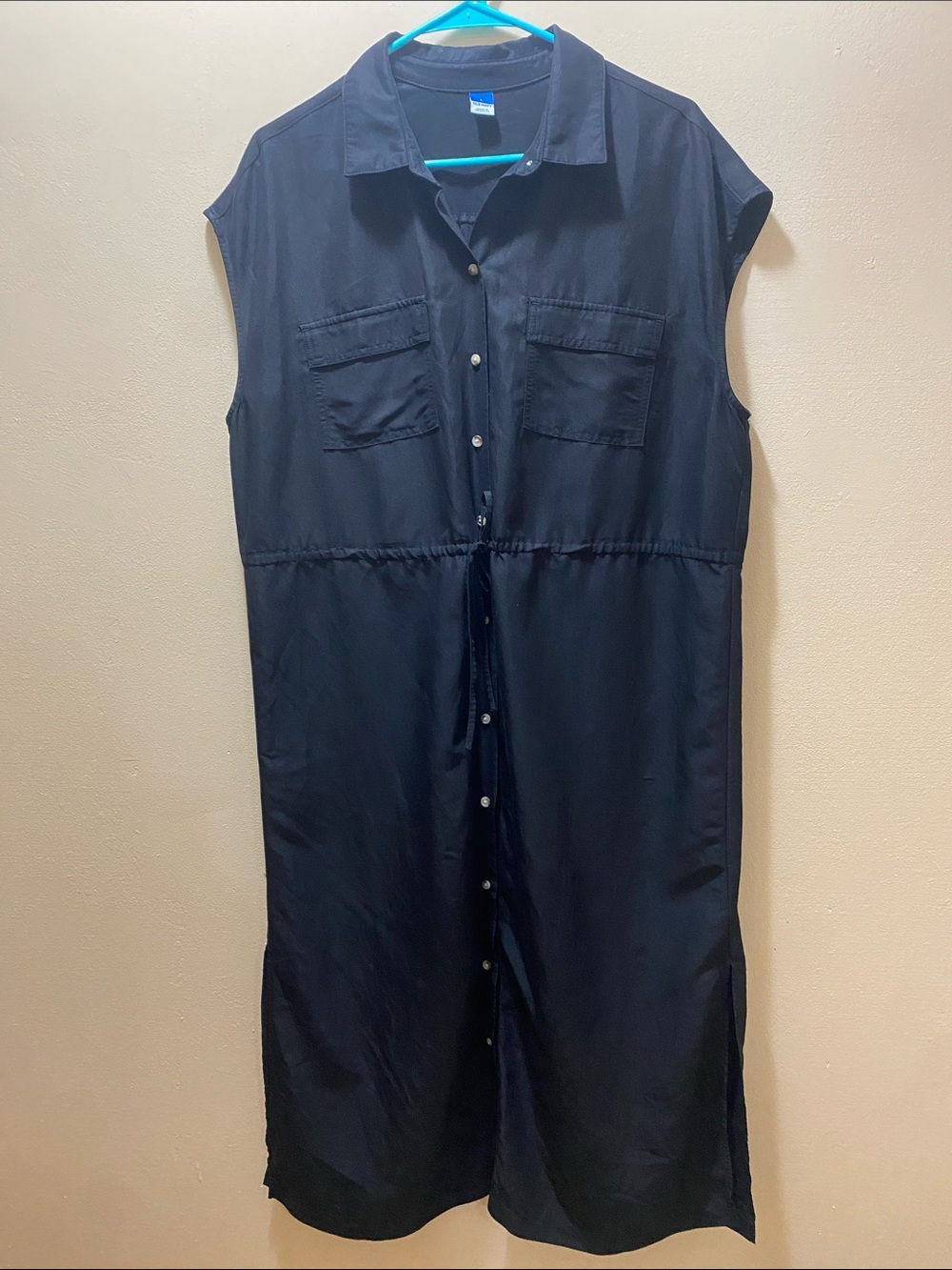 Old Navy Black Sleeveless Button-Front Midi Shirt Dress-Large Oversized Casual